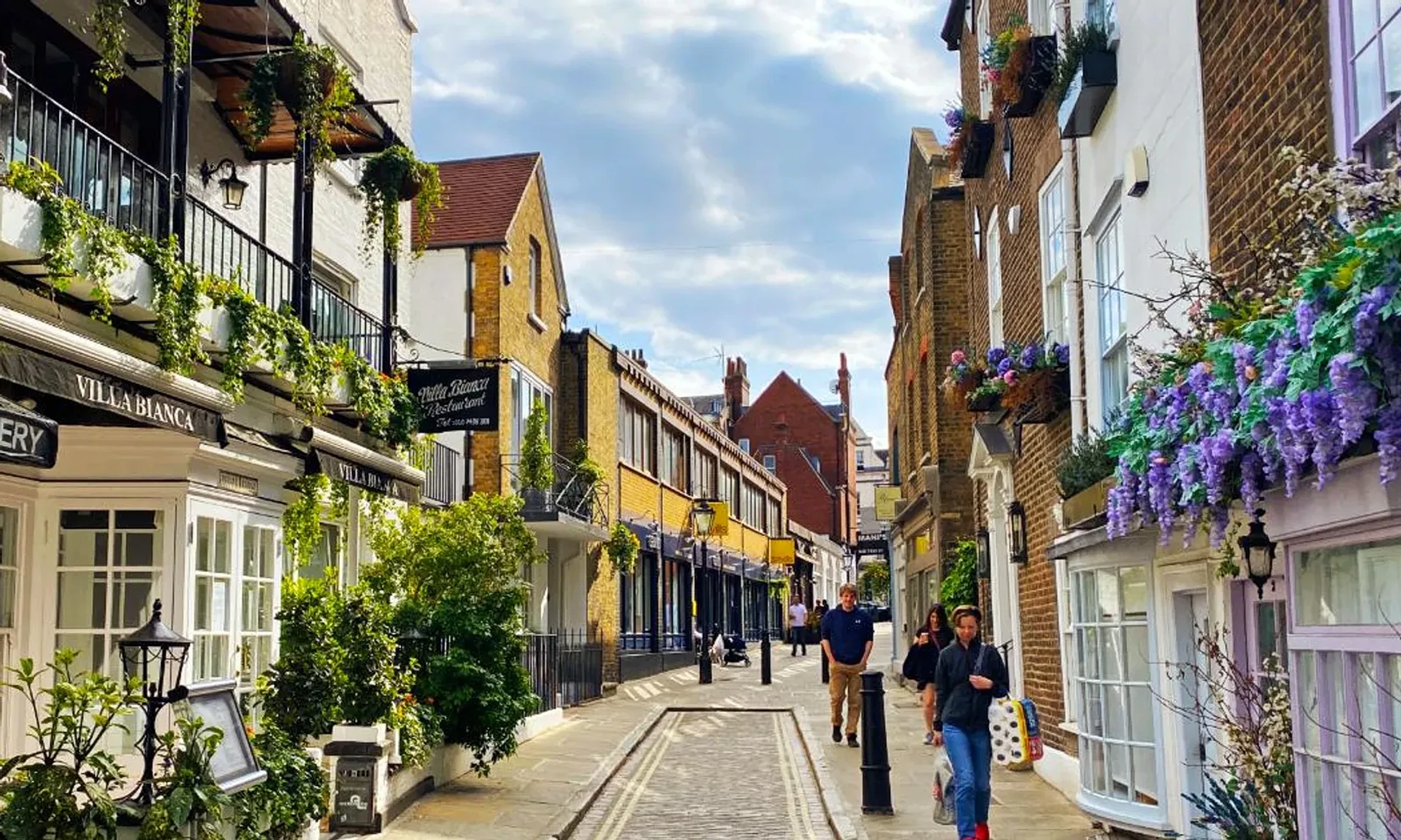 A cobbled village street in Hampstead